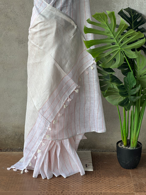 Bhagalpur Linen saree- peach