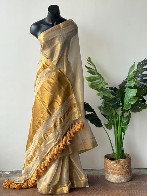 Golden tissue saree with blouse