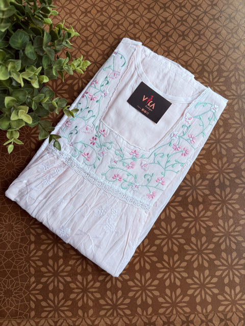 L size pastel emb cotton nighty - peach