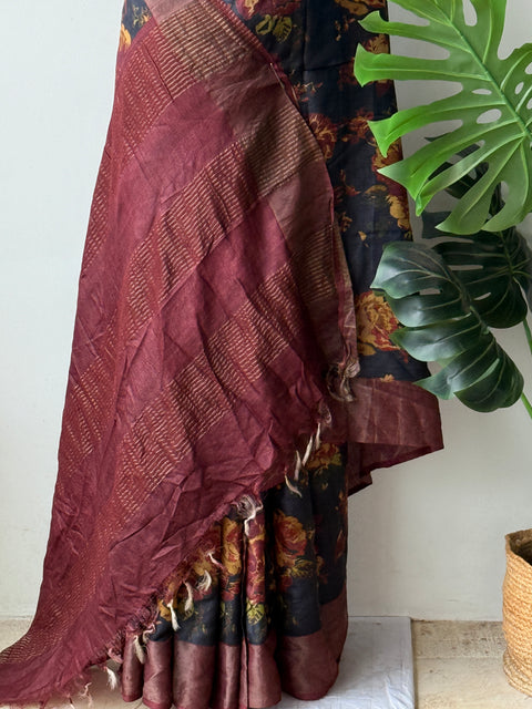 Digital printed desi tussar silk saree