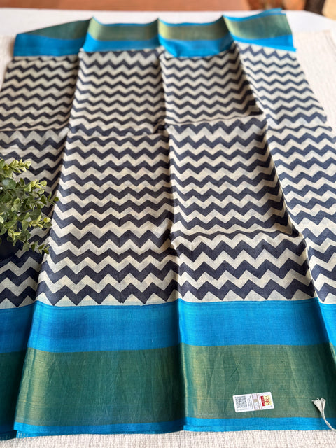 Printed tussar silk saree