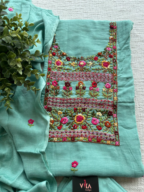 Hand emb linen cotton salwar suit material