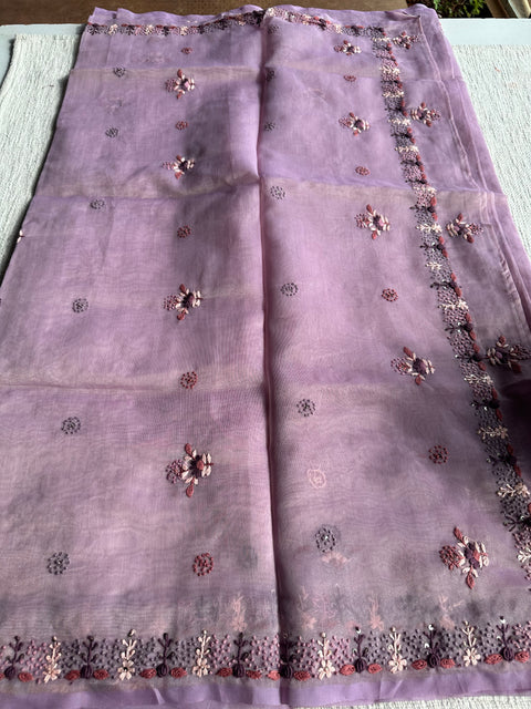 Pastel colour Hand Embroidery tissue saree