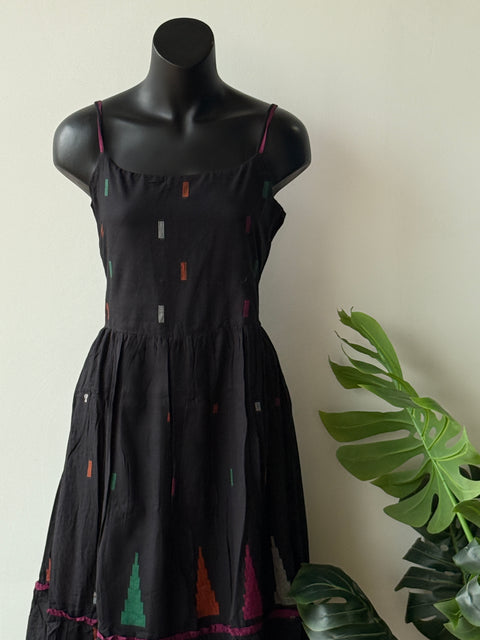 Black jamdani spegetti layered Casual Dress