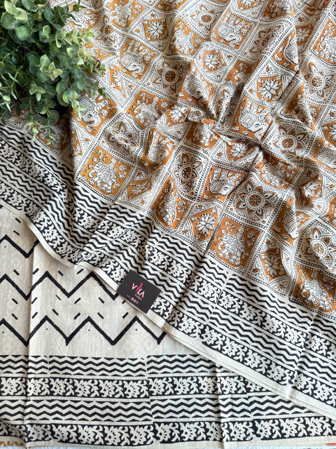 Printed mul cotton saree