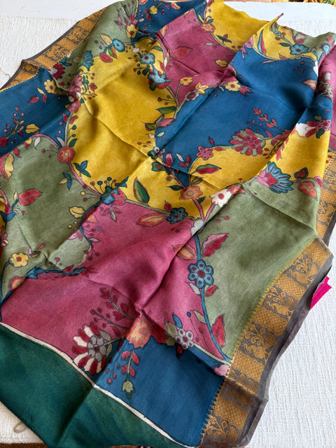 Silk cotton suit material with Pen kalamkari silk Dupatta