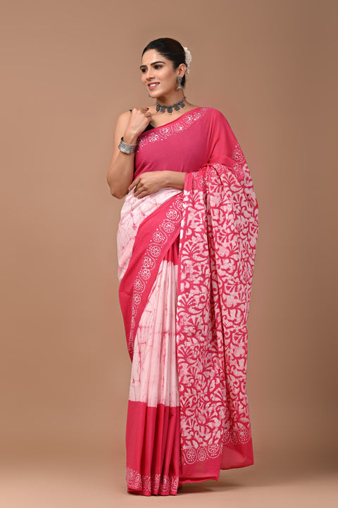 Bagru Printed mul cotton saree