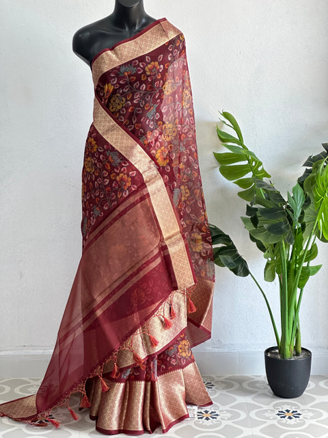 Floral printed pure Organza silk saree