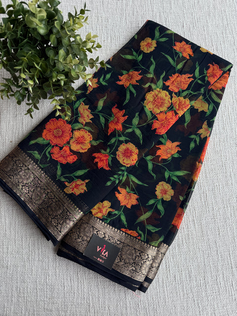 Floral Printed semi chiffon saree