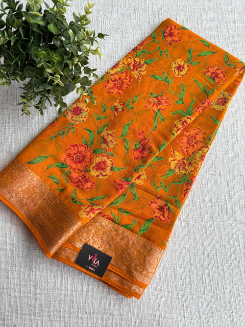 Floral Printed semi chiffon saree