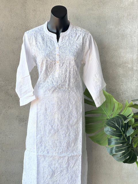 Size 42 - White Lucknowi emb kurta pant