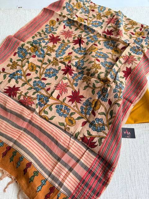 Plain Cotton Rayon top with kalamkari dupatta