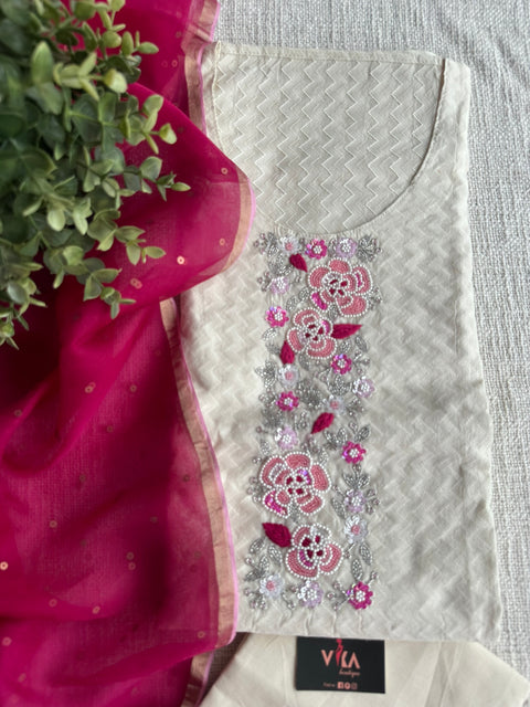 White and pink tissue dupatta suit set