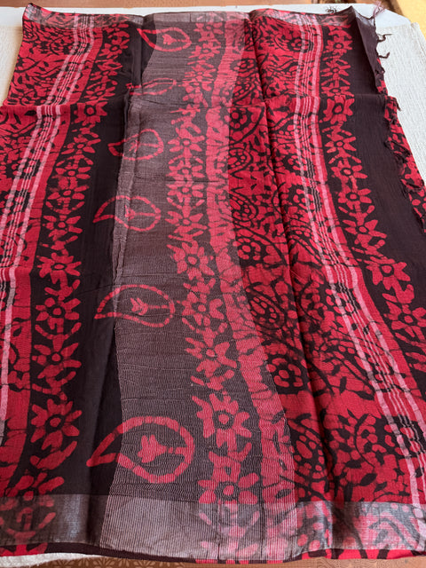 Printed linen cotton saree