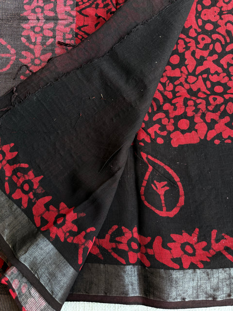 Printed linen cotton saree