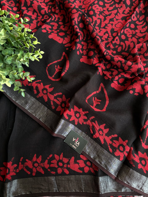 Printed linen cotton saree