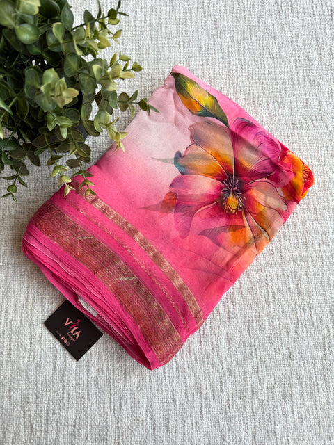 Zari border pure chiffon saree - Shaded Pink