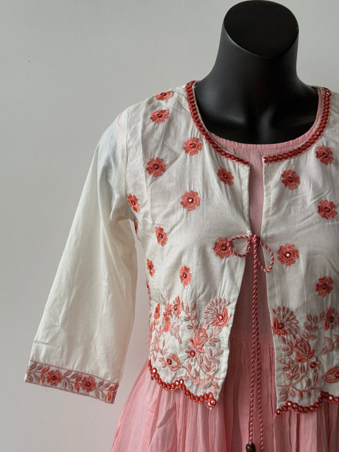 Floral Embroidered Shrug with peachish pink grown