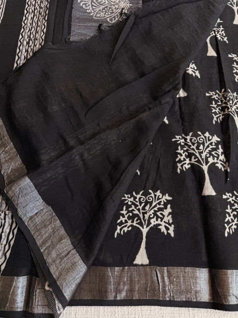 Printed linen cotton saree