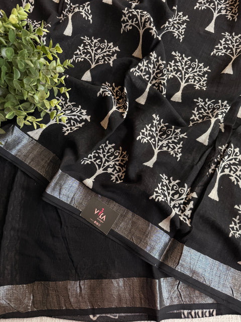 Printed linen cotton saree