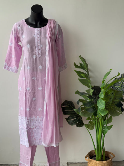 Floral Embroidered Thread Work Pure Cotton Kurta pant set