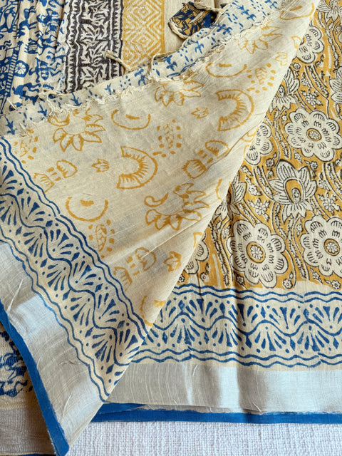 Printed linen cotton saree