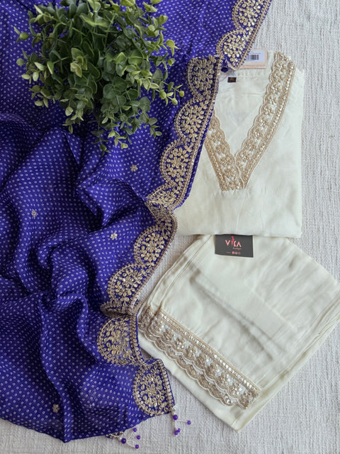 V neck Russian silk kurti pant set