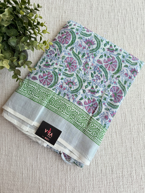 Printed linen cotton saree