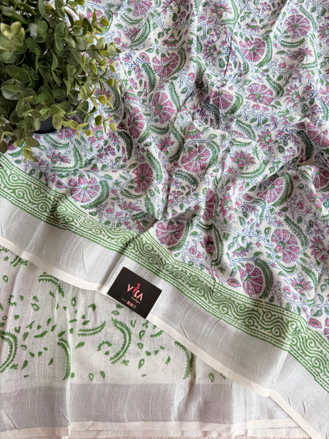 Printed linen cotton saree