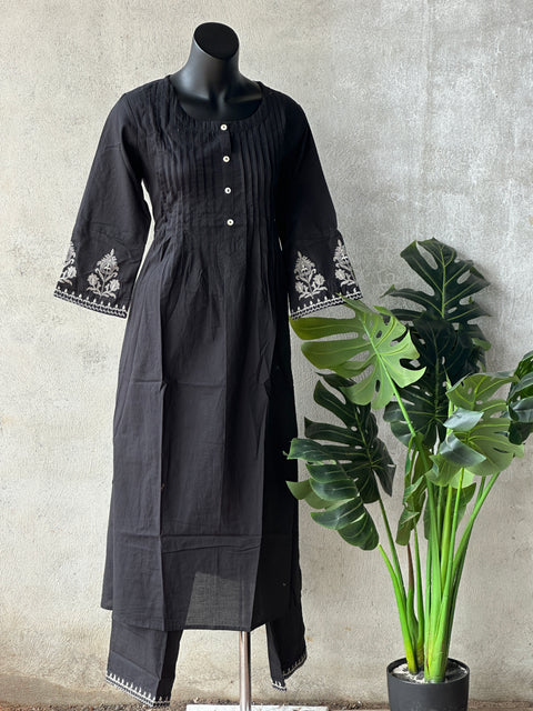 Pintuck Pure cotton emb kurti pant