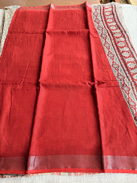 Printed linen cotton saree