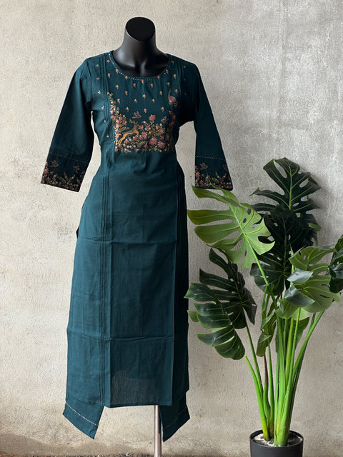 Bottle Green emb kurti pant