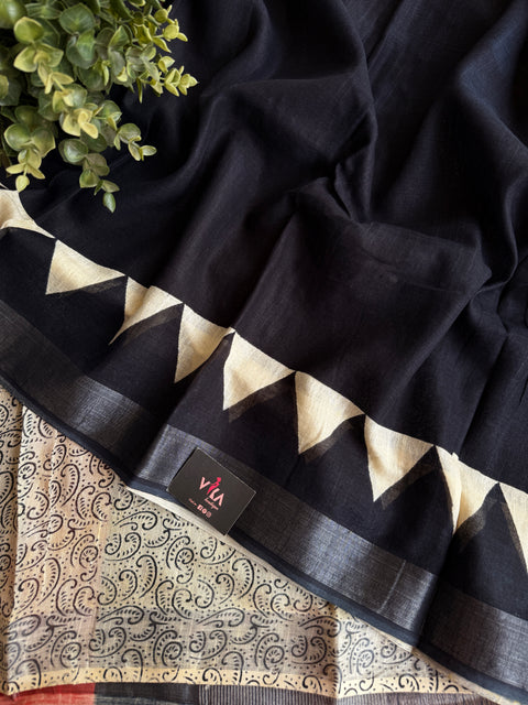 Printed linen cotton saree