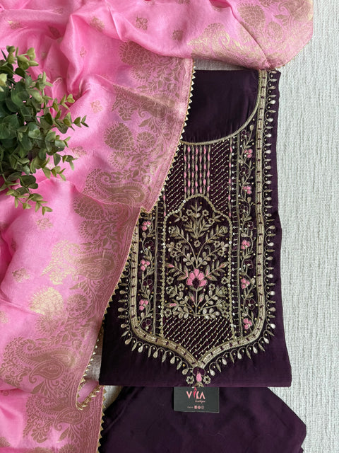 Partywear neck emb salwar material