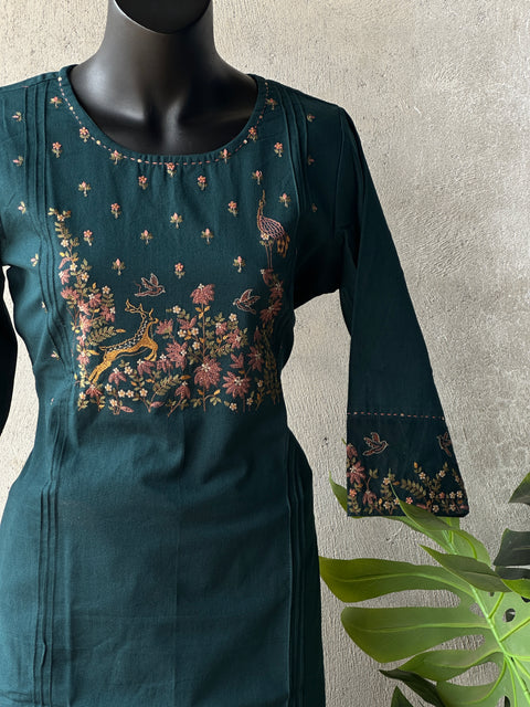 Bottle Green emb kurti pant