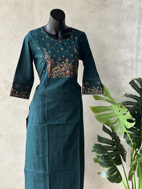 Bottle Green emb kurti pant