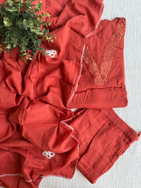 V neck pure cotton kurta pant set