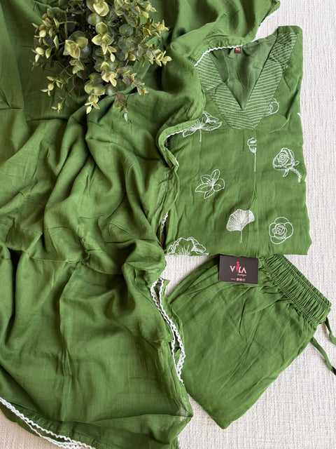 Embroidery cotton kurta pant set
