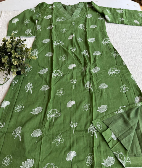 Embroidery cotton kurta pant set