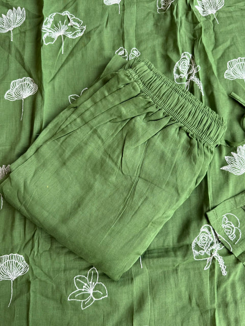Embroidery cotton kurta pant set