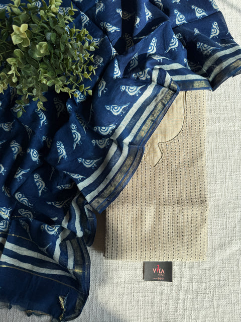 Silk cotton top with printed chanderi dupatta