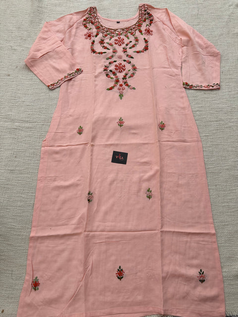 Hand Emb Peach Rayon kurti