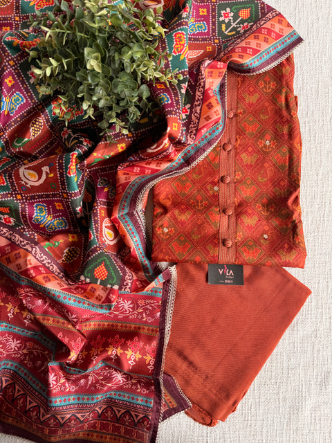 Patola printed silk cotton salwar suit set