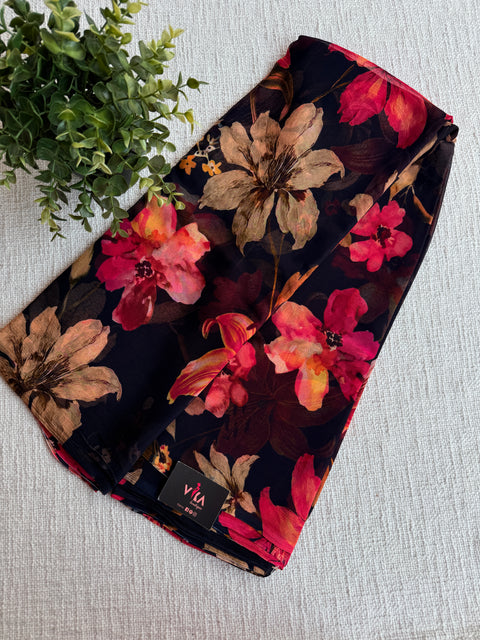 Floral printed pure chiffon saree