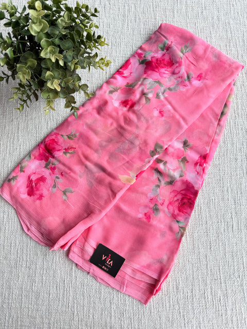 Floral printed pure chiffon saree