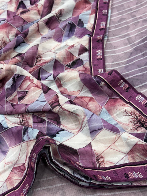 Lavender printed georgette saree