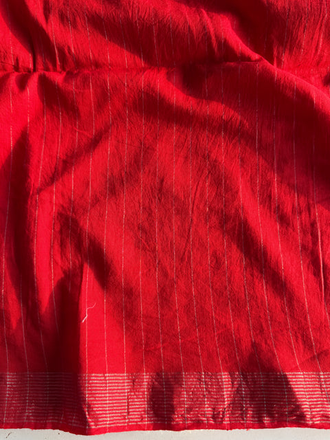 Red silver zari handspun pure jamdani saree