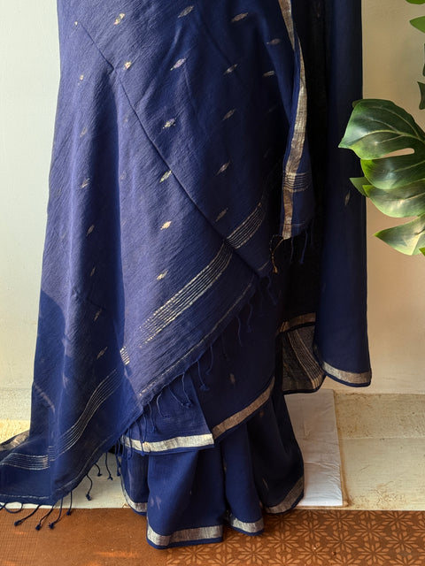 Royal Blue handspun pure jamdani saree