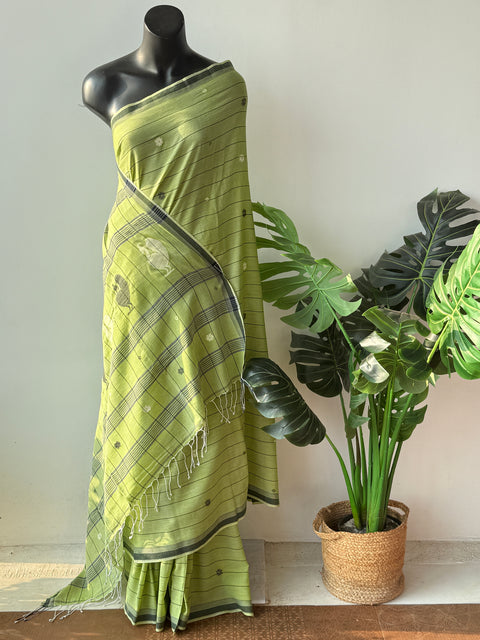 Light Green handspun pure jamdani saree