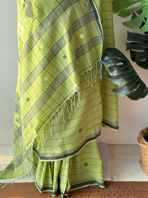 Light Green handspun pure jamdani saree